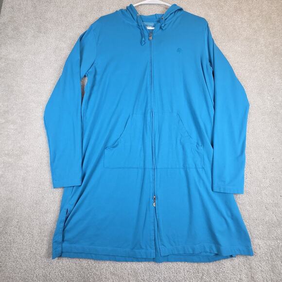 Coolibar Tops - Coolibar Womens Cover Up Full Zip Hoodie M Blue Bamboo Blend Beach Pool Stretch